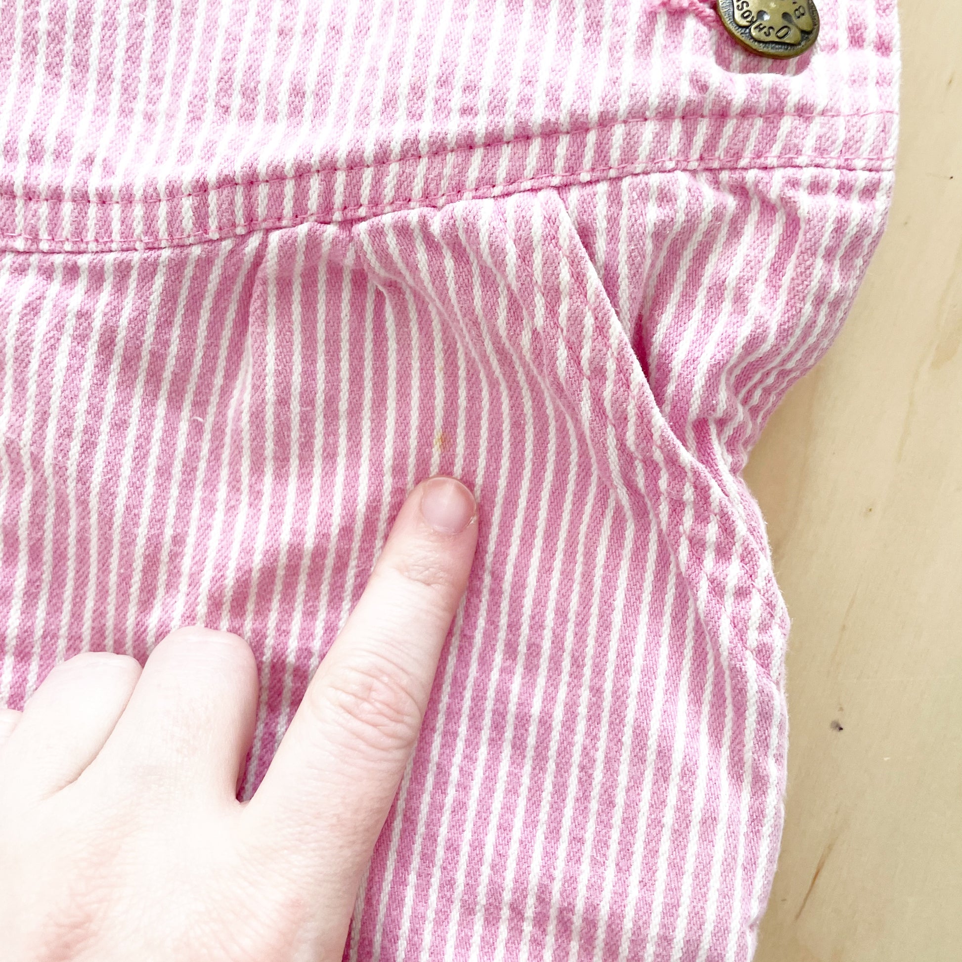 OshKosh Pink Engineer Stripe Shortalls - Yellow Clover Vintage Kids Clothes