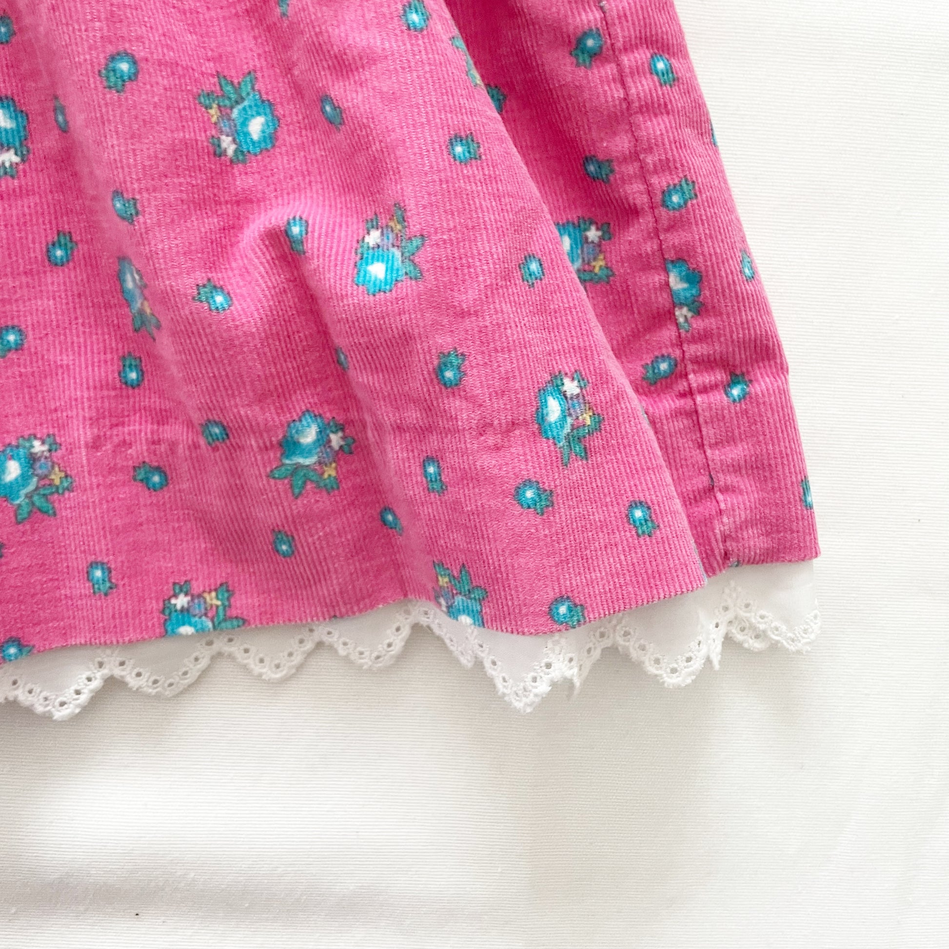 OshKosh Pink and Turquoise Floral Cord Dress - Yellow Clover Vintage Kids Clothes