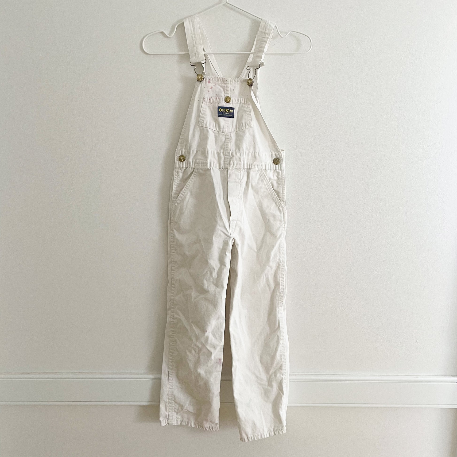 OshKosh Classic Cut White Overalls - Yellow Clover Vintage Kids Clothes