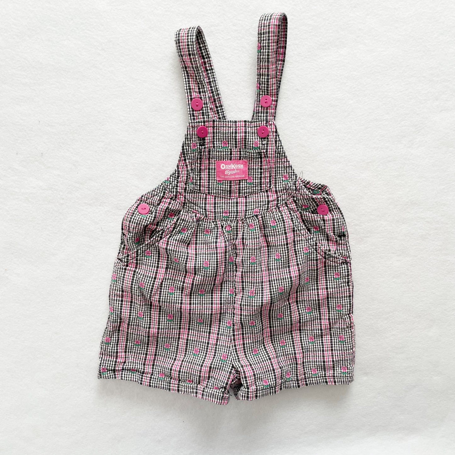 Vintage OshKosh Flower Woven Plaid Shortalls