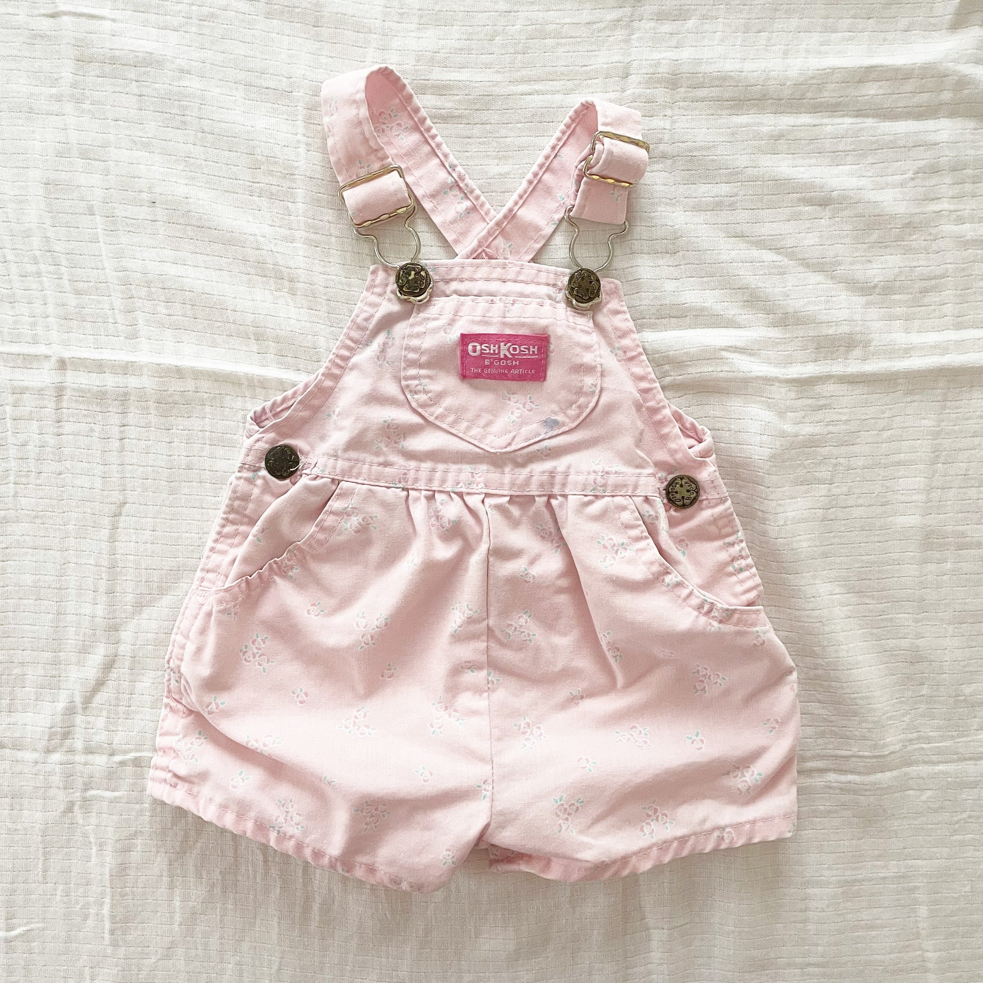 OshKosh Pink Floral Keyhole Back Shortalls - Yellow Clover Vintage Kids Clothes