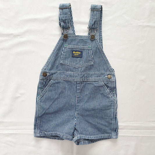 OshKosh Dark Denim Hickory Stripe Shortalls - Yellow Clover Vintage Kids Clothes
