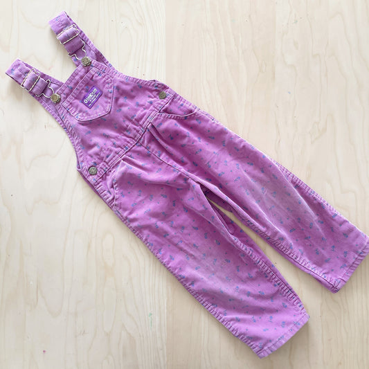 OshKosh Purple Floral Cord Overalls - Yellow Clover Vintage Kids Clothes