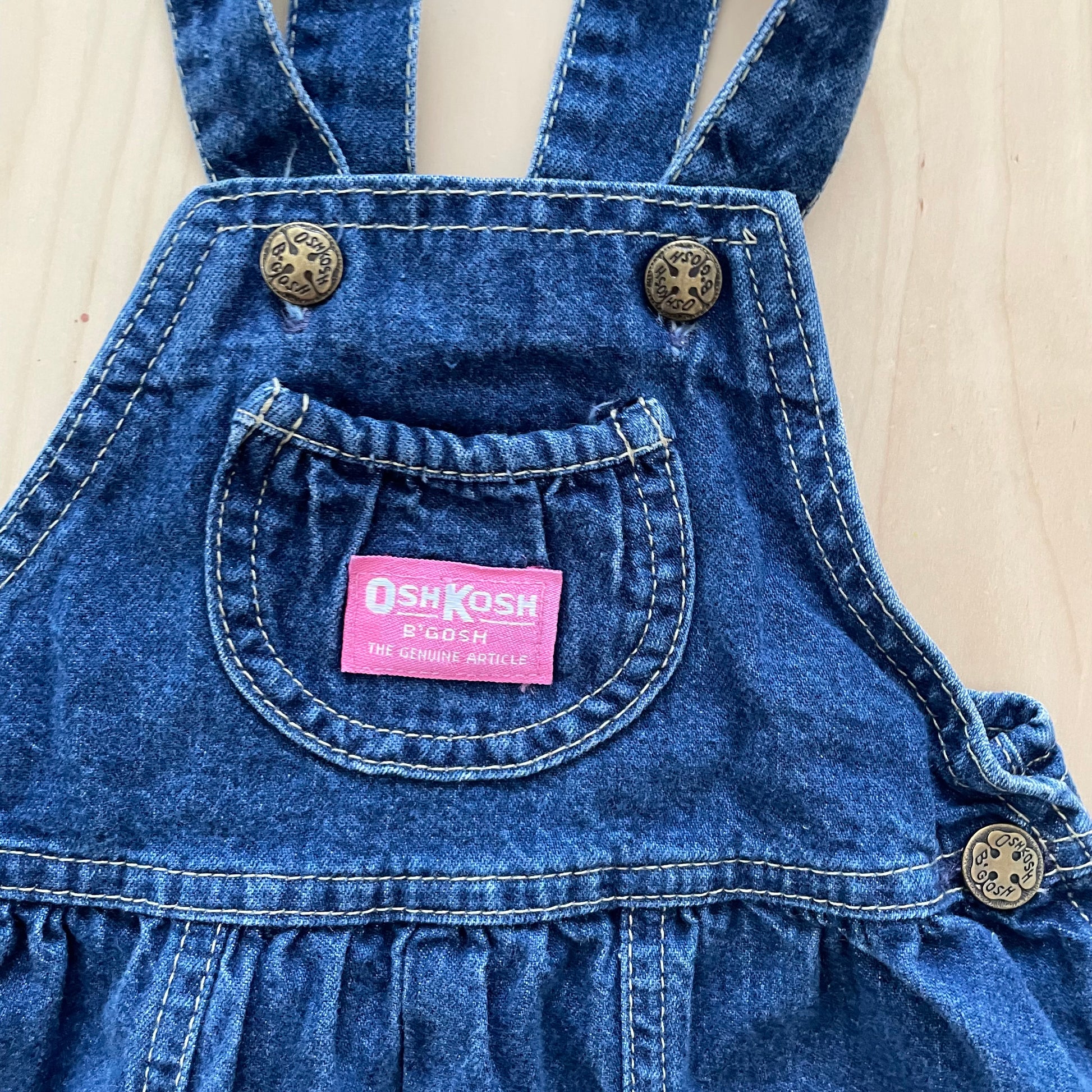 OshKosh Darker Wash Bubble Overalls - Yellow Clover Vintage Kids Clothes
