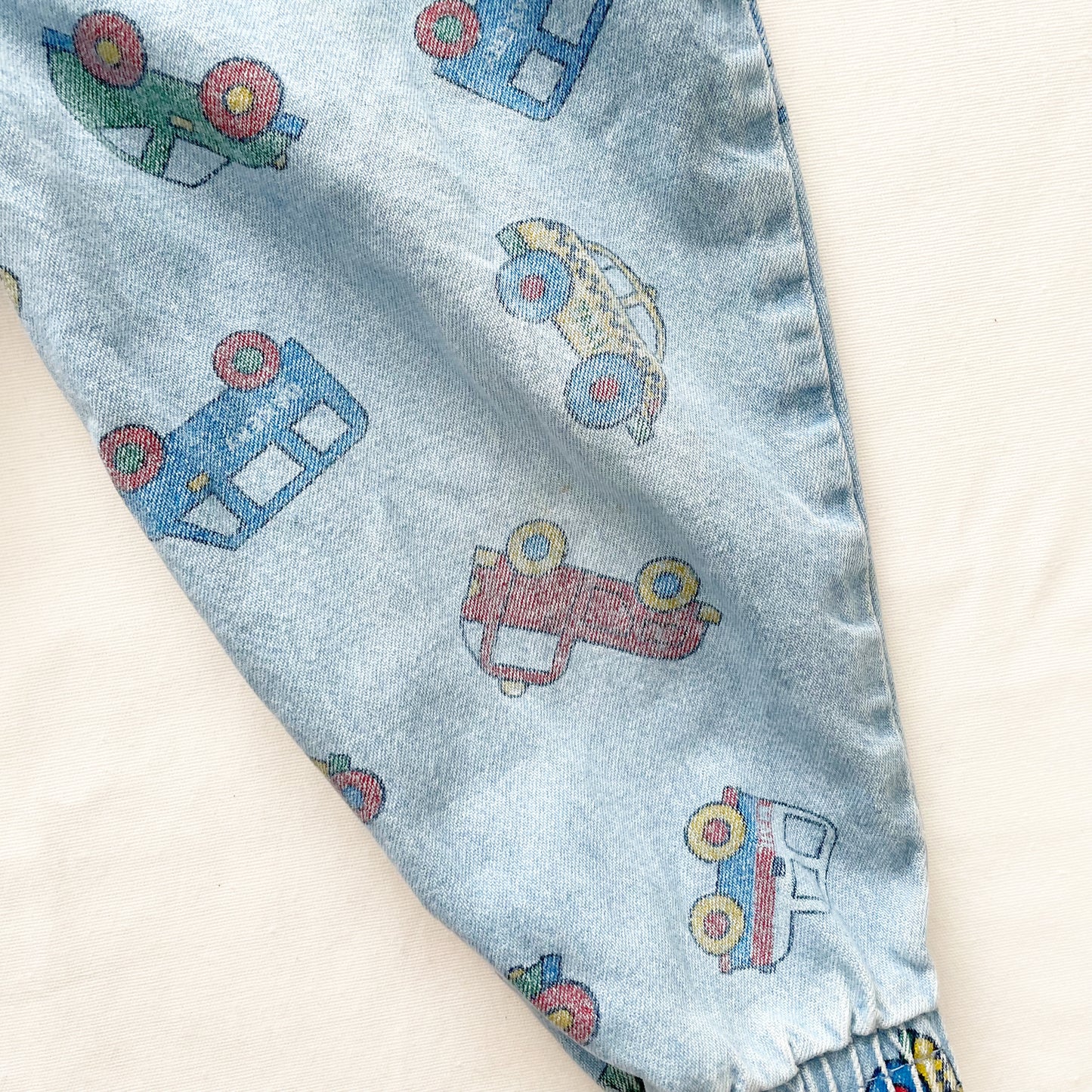 OshKosh Car Print Light Denim Joggers - Yellow Clover Vintage Kids Clothes