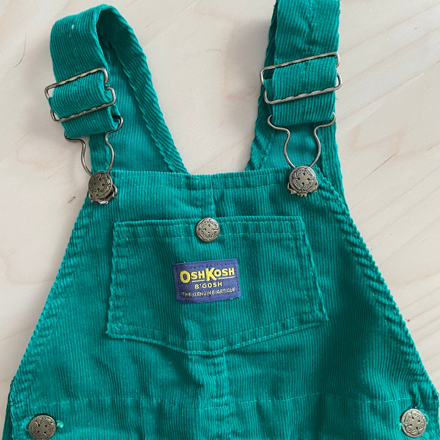 OshKosh Green Fine Cord Overalls - Yellow Clover Vintage Kids Clothes