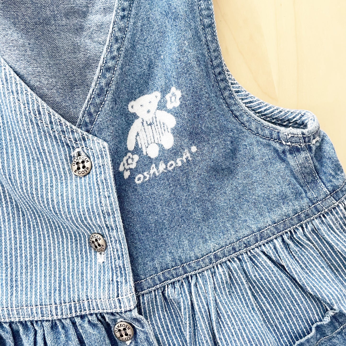 OshKosh Chambray Bear Striped Dress - Yellow Clover Vintage Kids Clothes