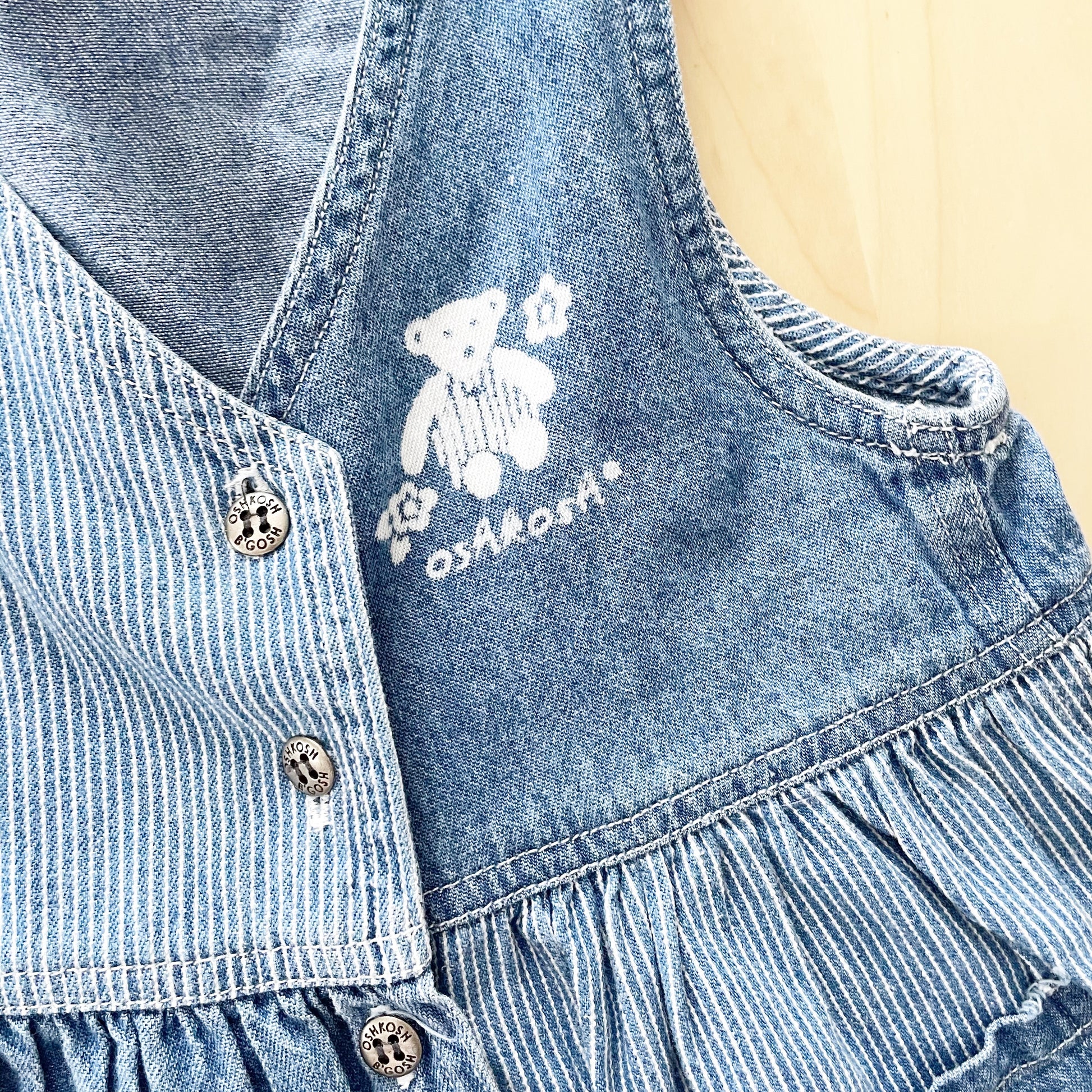 OshKosh Chambray Bear Striped Dress - Yellow Clover Vintage Kids Clothes