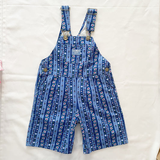 OshKosh Blue Striped Floral Print Shortalls - Yellow Clover Vintage Kids Clothes