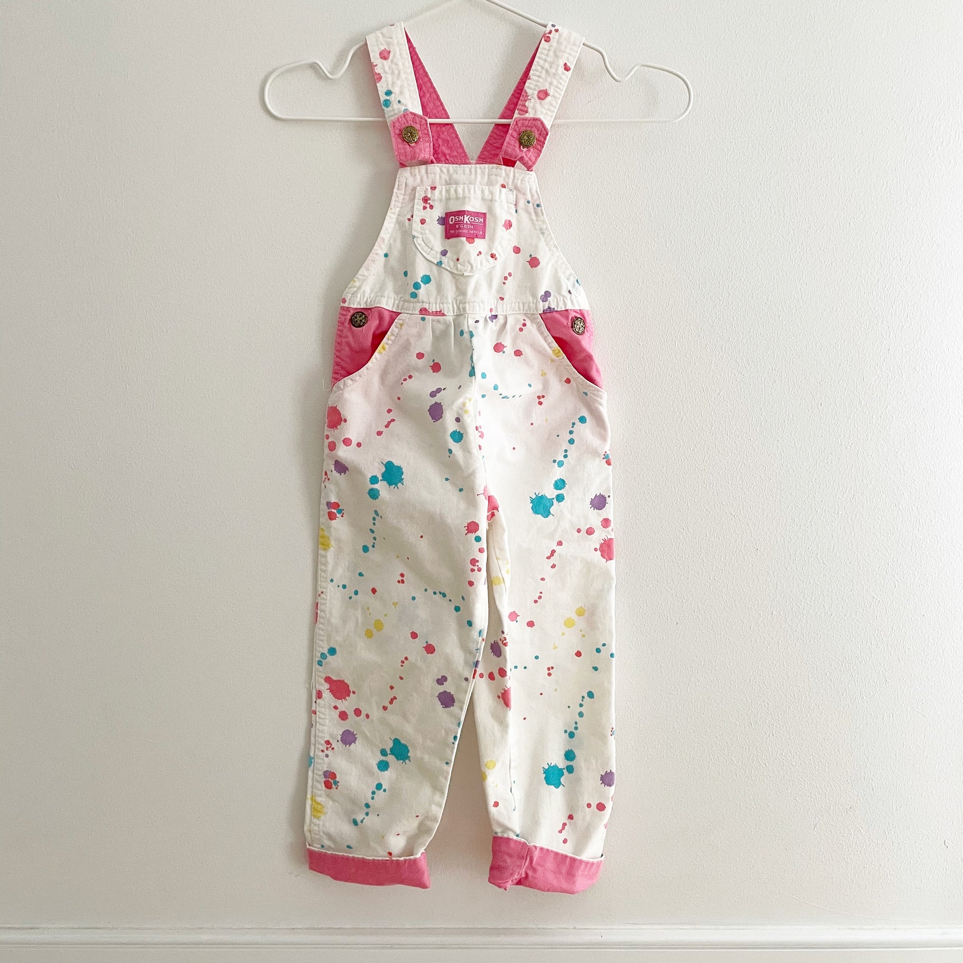OshKosh Splatter Paint Overalls - Yellow Clover Vintage Kids Clothes