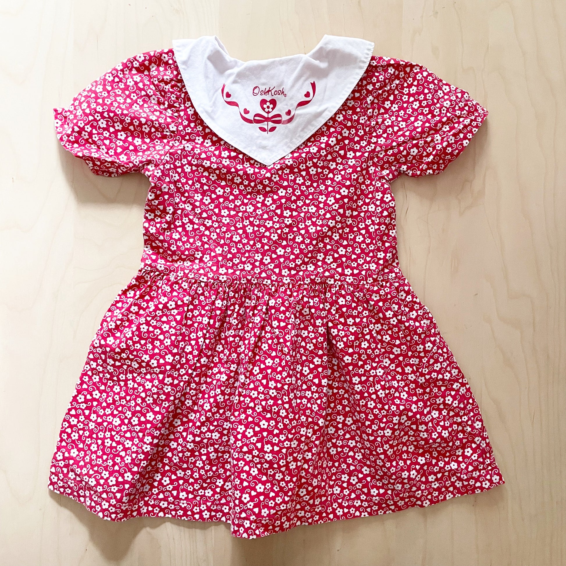 OshKosh Red Floral Hearts Sailor Collar Dress - Yellow Clover Vintage Kids Clothes