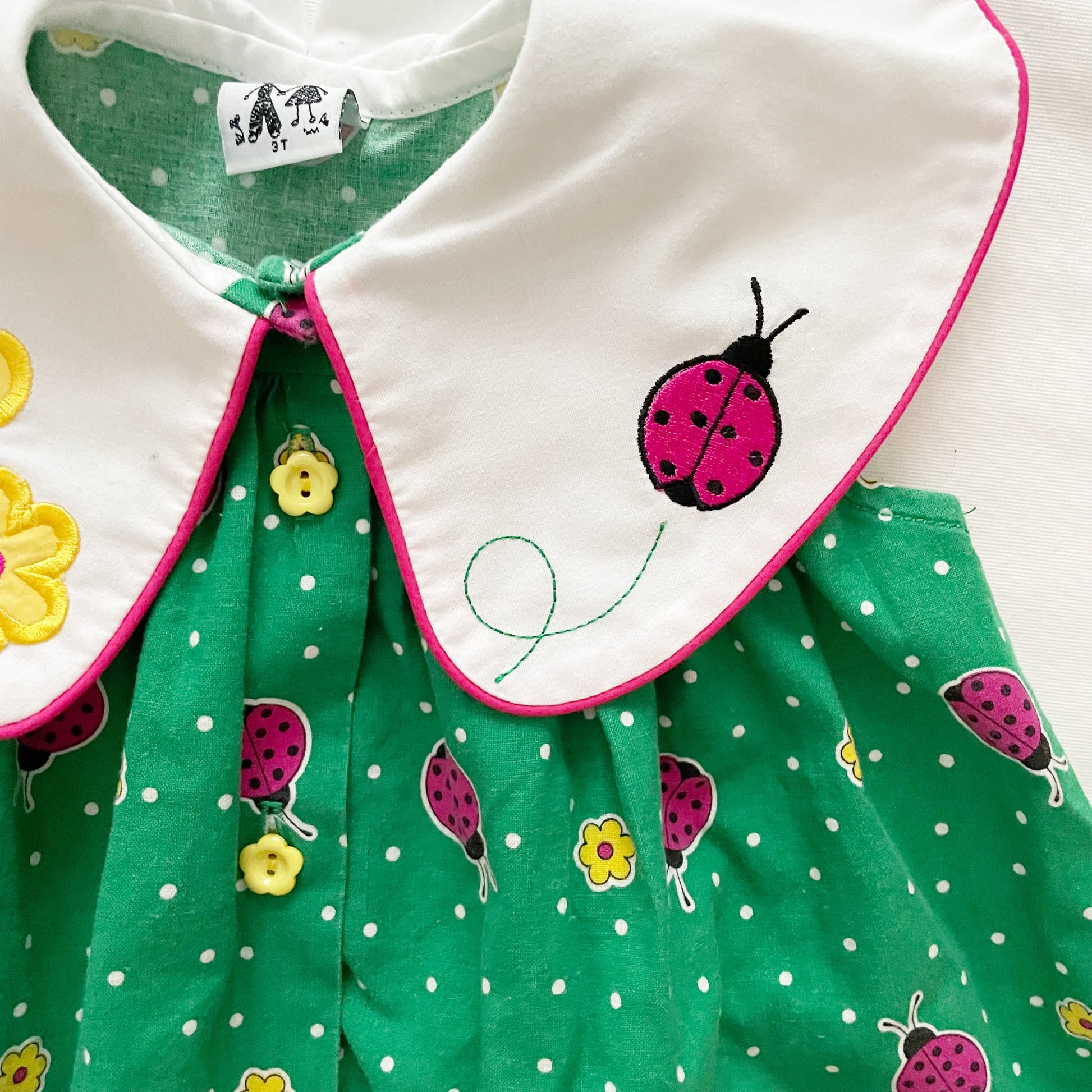 Austin & Ashley Ladybug Flower Dress Set - Yellow Clover Vintage Kids Clothes