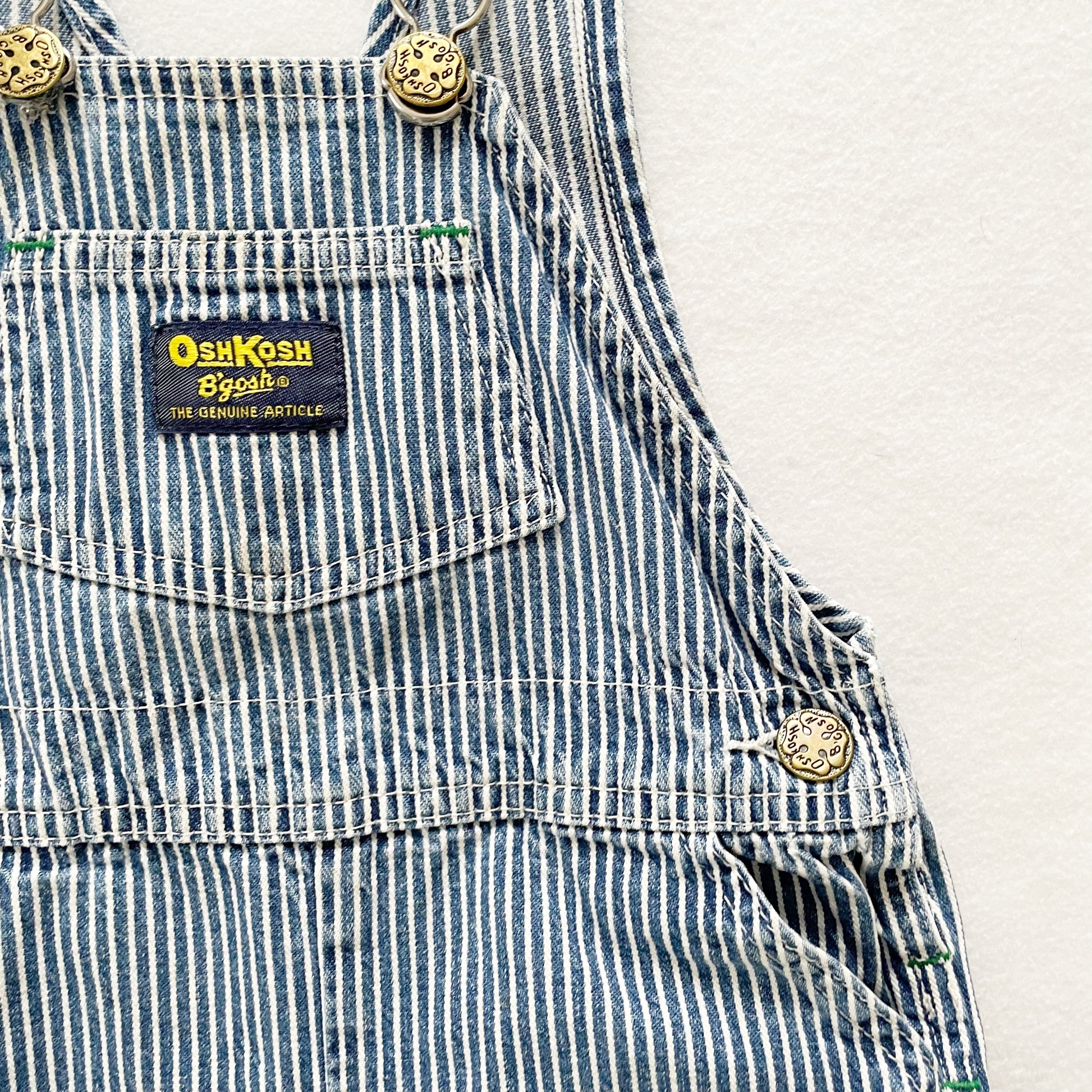 OshKosh Hickory Stripe Denim Overalls - Yellow Clover Vintage Kids Clothes