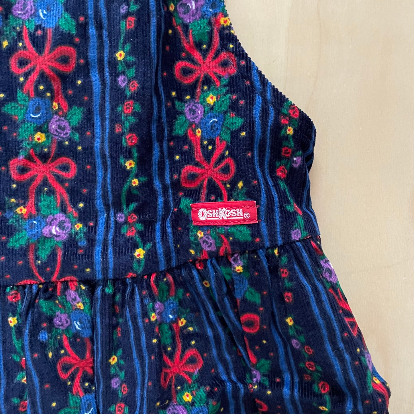 New Old Stock OshKosh Black Floral Ribbon Cord Dress - Yellow Clover Vintage Kids Clothes
