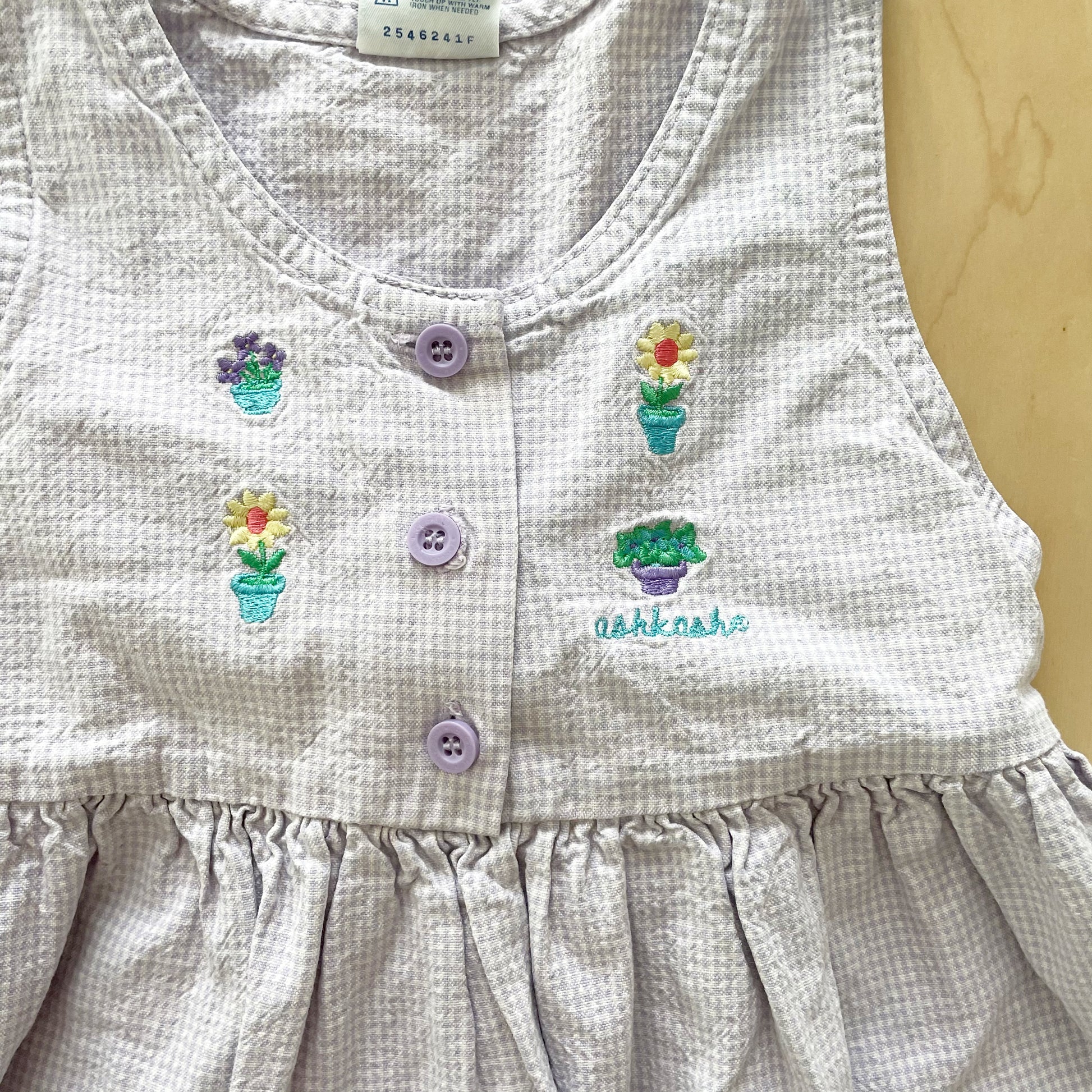 OshKosh Plant Embroidery Gingham Dress - Yellow Clover Vintage Kids Clothes