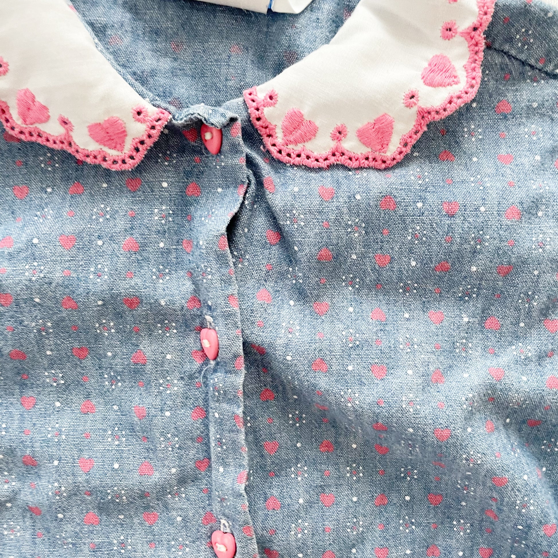 OshKosh Heart Embroidered Collar Button Up Shirt - Yellow Clover Vintage Kids Clothes