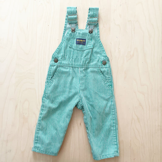 Vintage OshKosh Green Engineer Stripe Overalls - Yellow Clover Vintage Kids Clothes