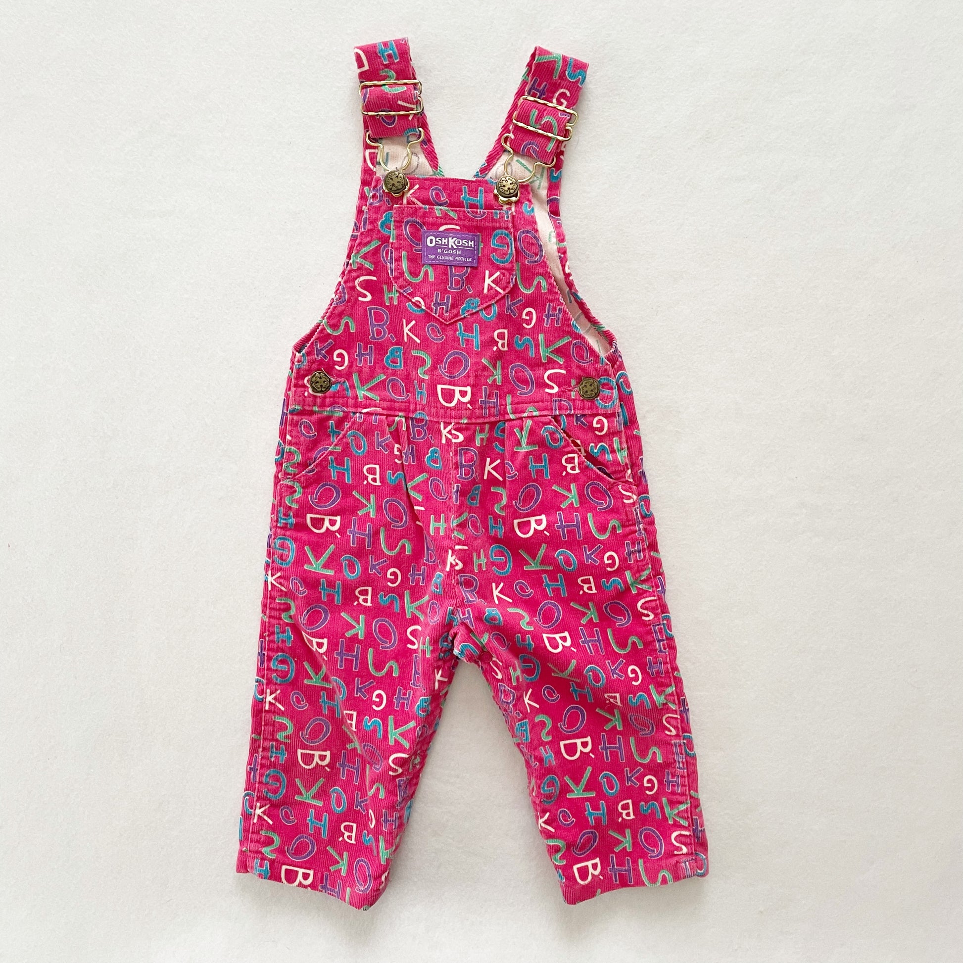 OshKosh Spell Out Cord Overalls - Yellow Clover Vintage Kids Clothes