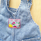Vintage Lee Blue Wash Overalls with Floral Patch - Yellow Clover Vintage Kids Clothes