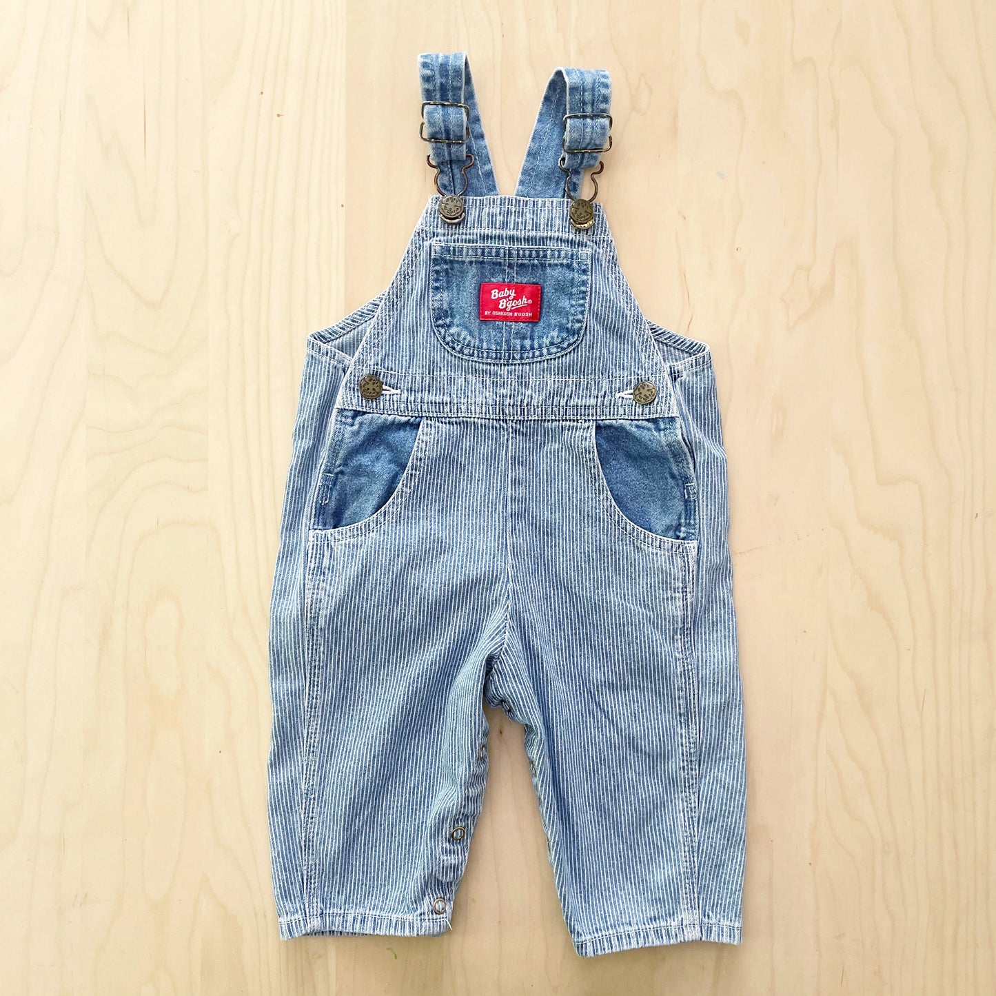 Baby B’gosh Engineer Stripe Bear Pocket Overalls - Yellow Clover Vintage Kids Clothes