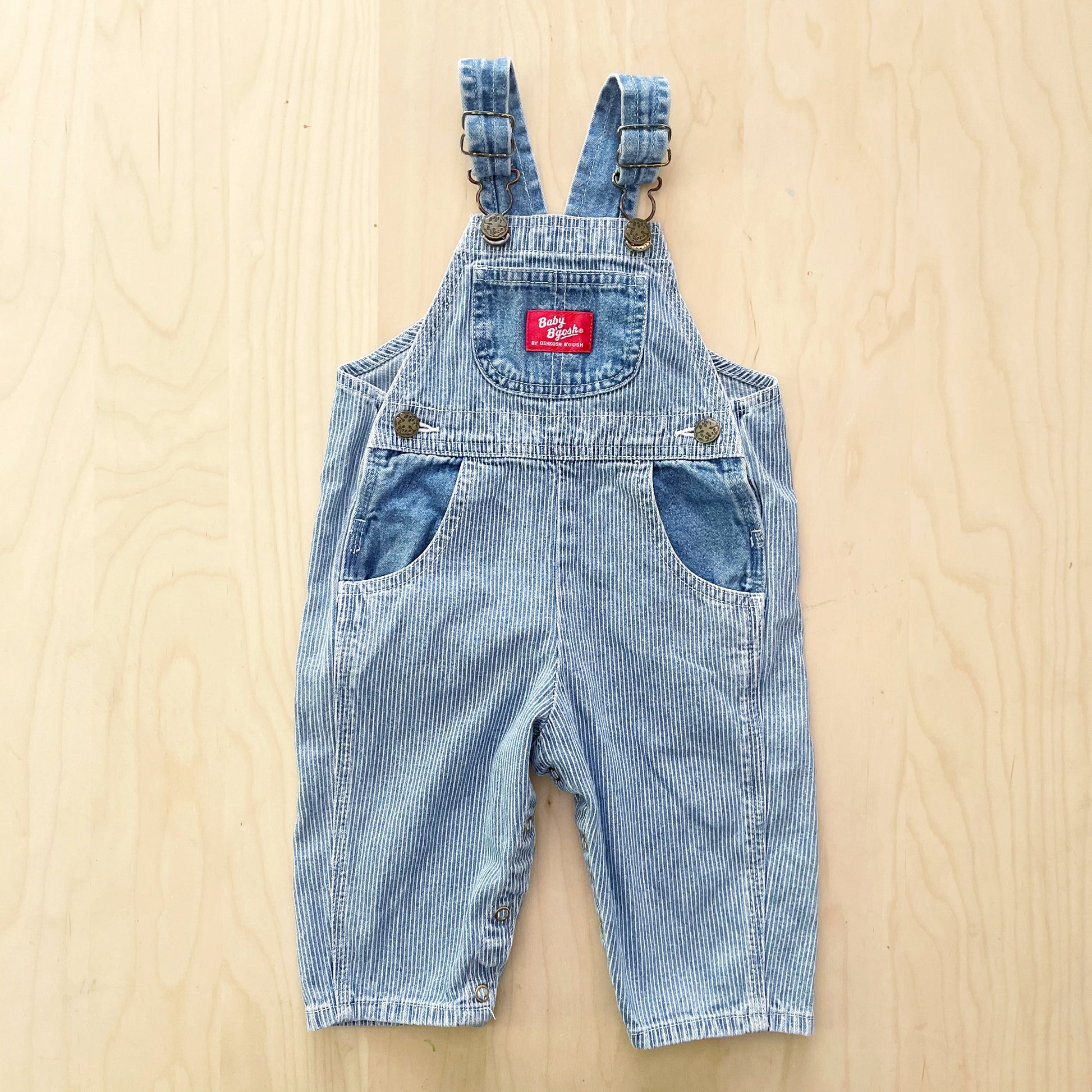 Baby B’gosh Engineer Stripe Bear Pocket Overalls - Yellow Clover Vintage Kids Clothes