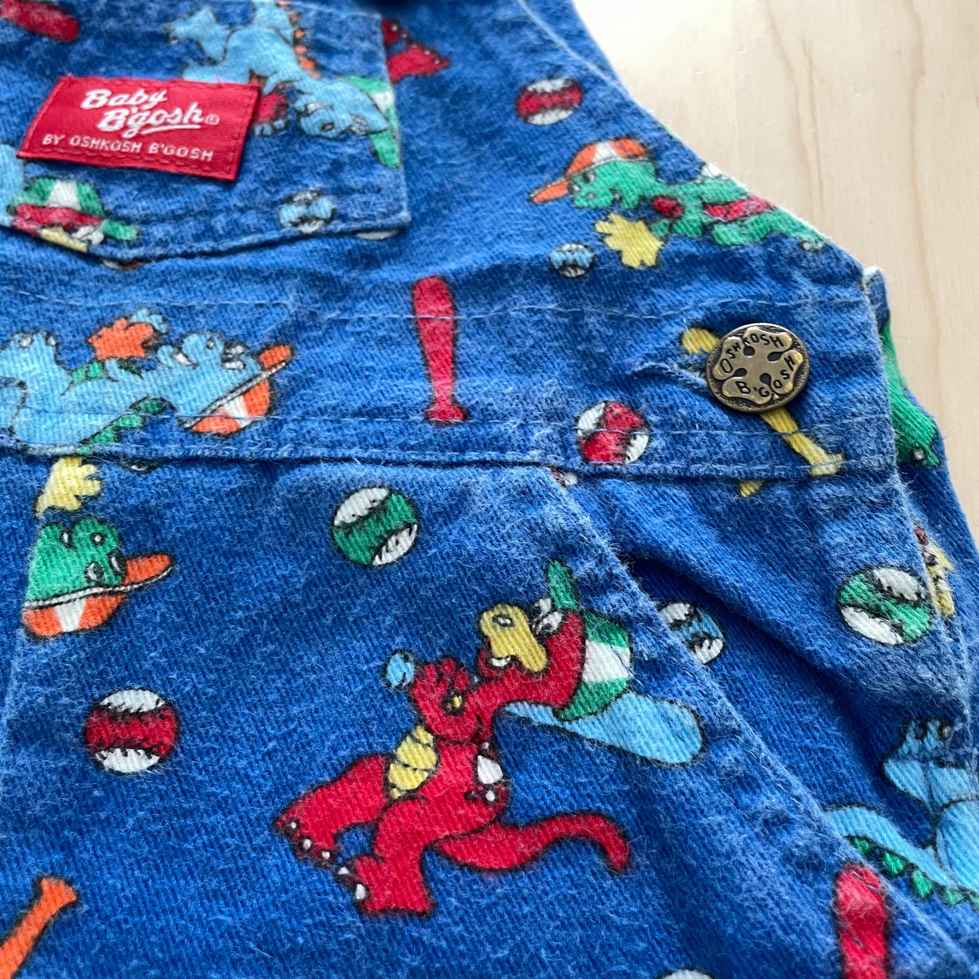 Baby B’gosh Dinosaur Baseball Shortalls - Yellow Clover Vintage Kids Clothes