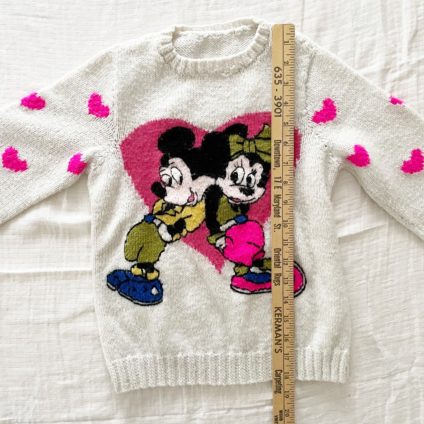 Handknit Mickey and Minnie Hearts Sweater - Yellow Clover Vintage Kids Clothes
