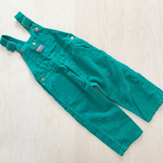 OshKosh Green Fine Cord Overalls - Yellow Clover Vintage Kids Clothes