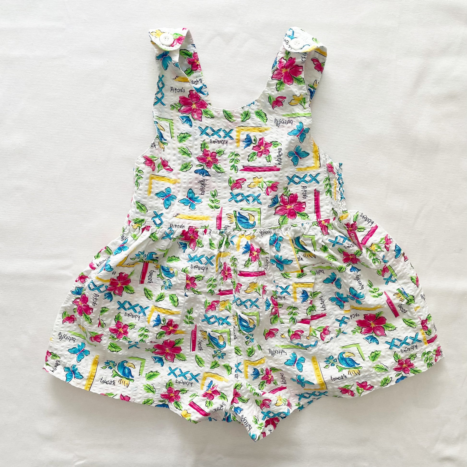 OshKosh Tropical Print Textured Romper - Yellow Clover Vintage Kids Clothes