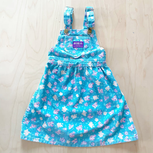 Vintage OshKosh Turquoise Floral Cord Skirtall - Yellow Clover Vintage Kids Clothes
