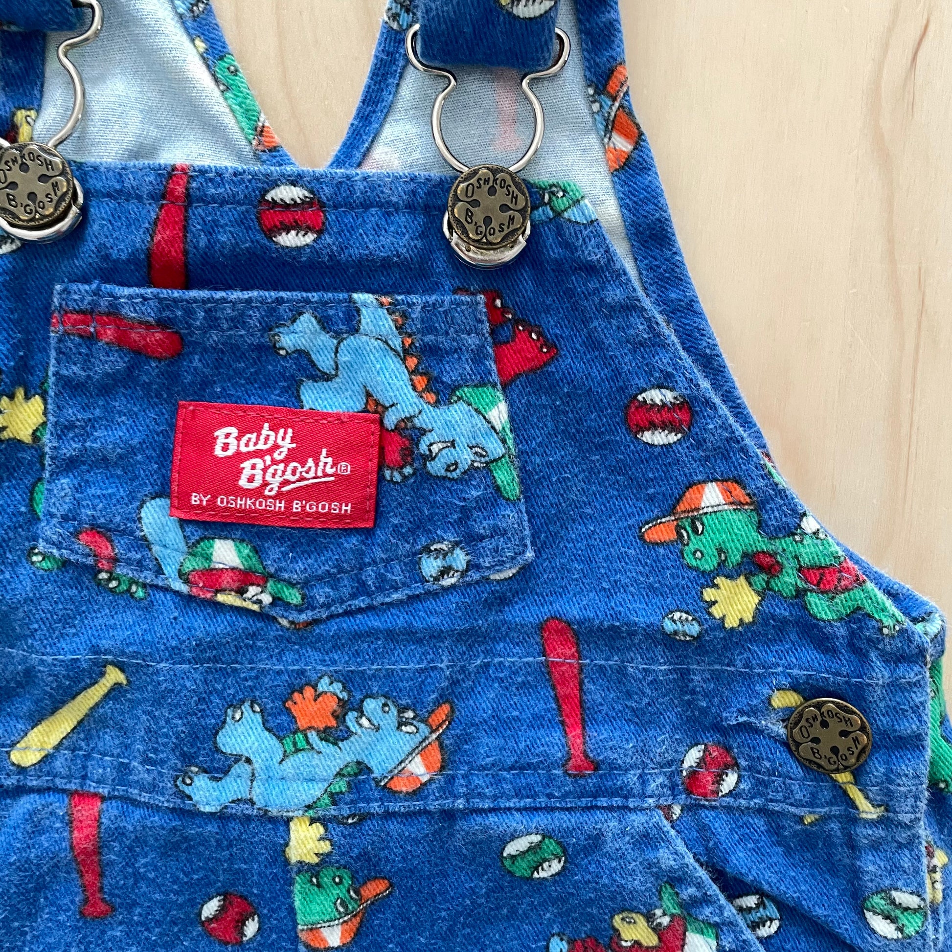 Baby B’gosh Dinosaur Baseball Shortalls - Yellow Clover Vintage Kids Clothes