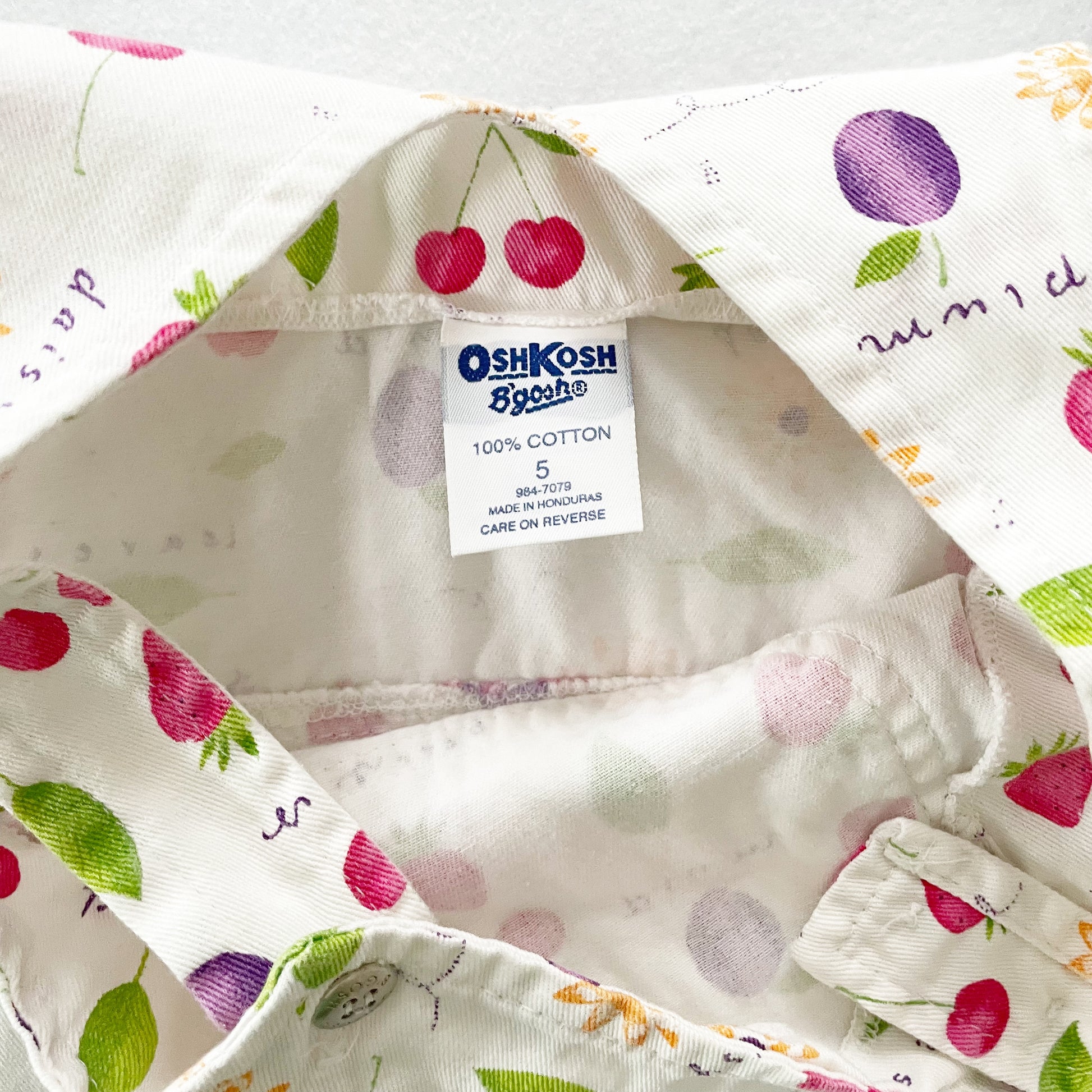 OshKosh Fruit Pinafore Dress - Yellow Clover Vintage Kids Clothes