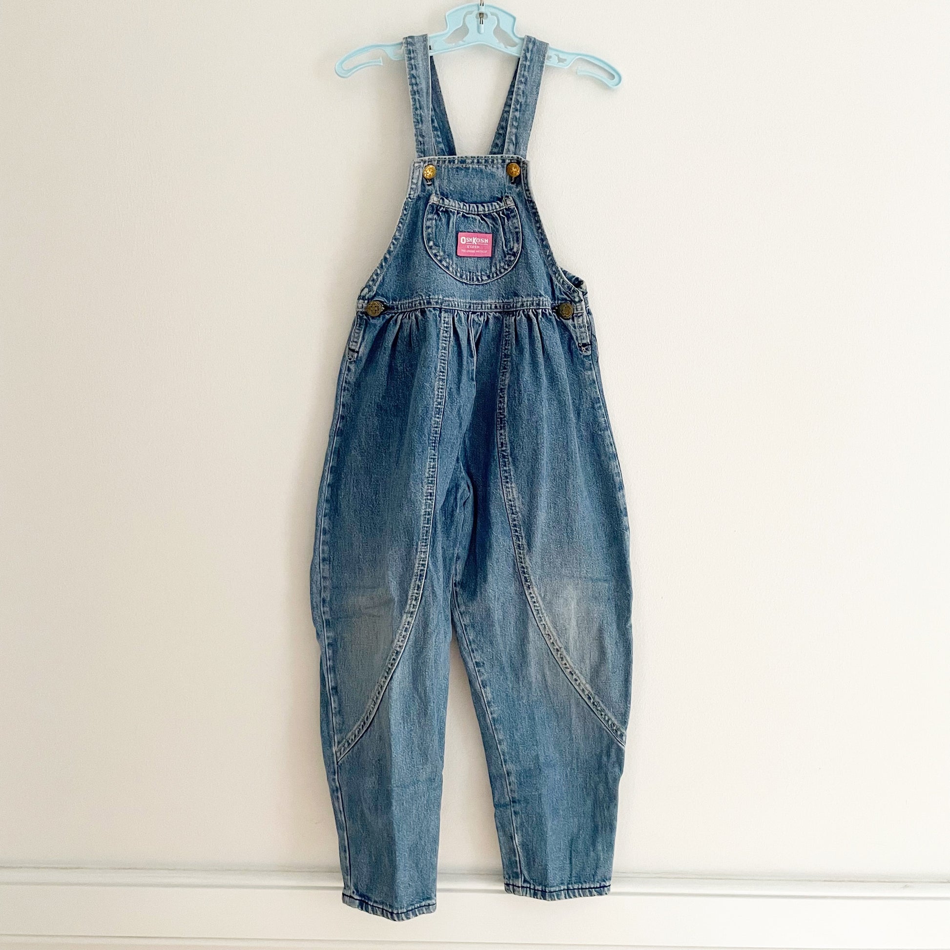OshKosh Lighter Wash Denim Bubble Overalls - Yellow Clover Vintage Kids Clothes