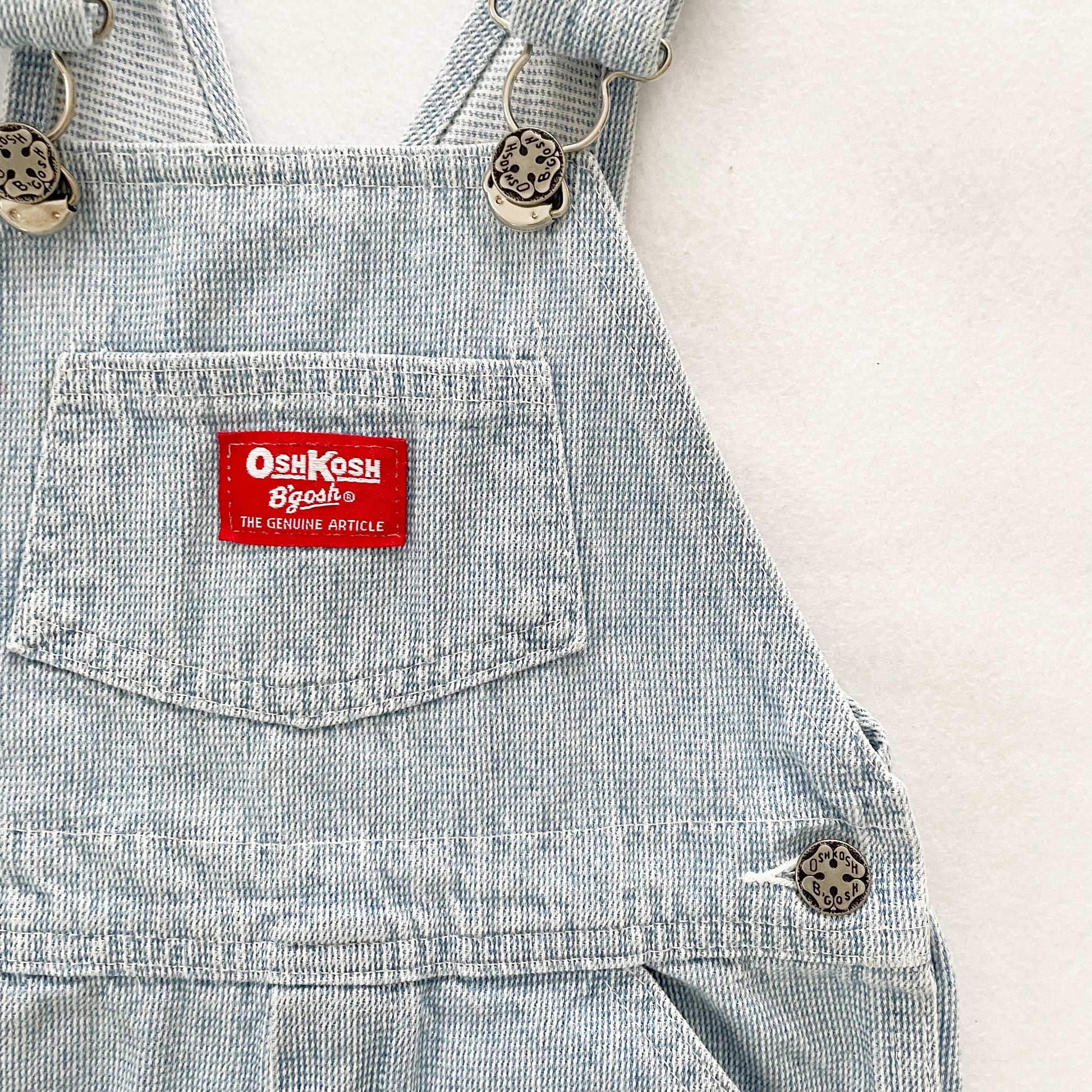 OshKosh Light Wash Textured Shortalls - Yellow Clover Vintage Kids Clothes