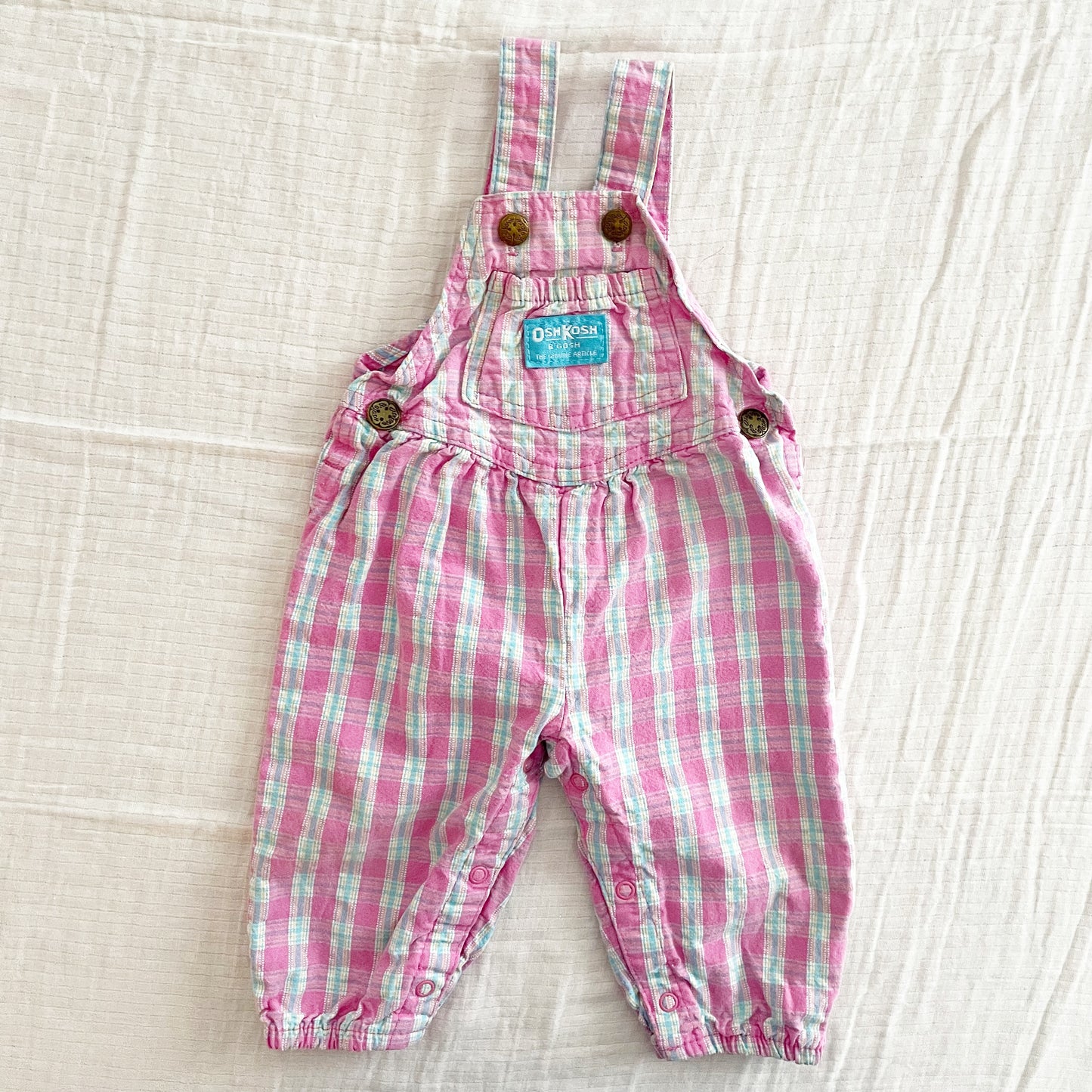 OshKosh Pink Seersucker Plaid Overalls