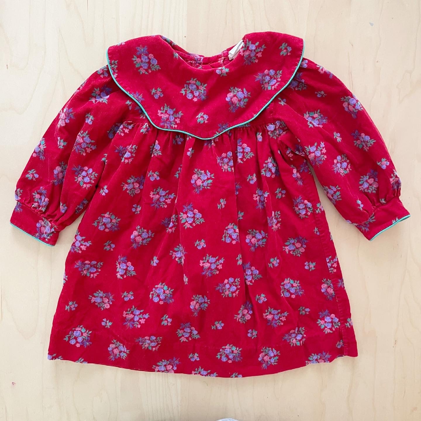 Vintage Fine Cord Floral Collared Dress