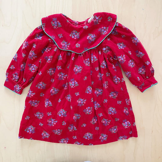 Vintage Fine Cord Floral Collared Dress - Yellow Clover Vintage Kids Clothes