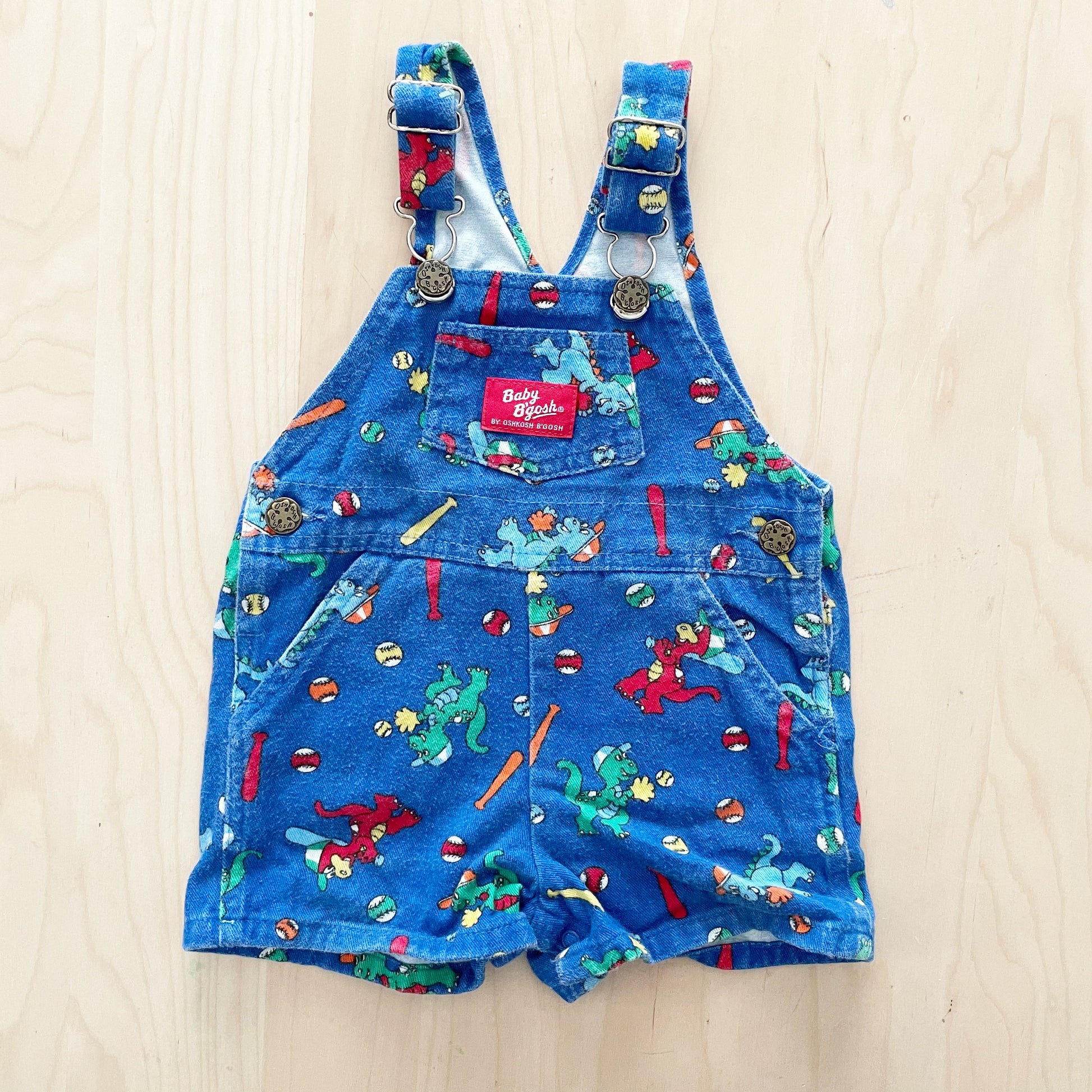 Baby B’gosh Dinosaur Baseball Shortalls - Yellow Clover Vintage Kids Clothes