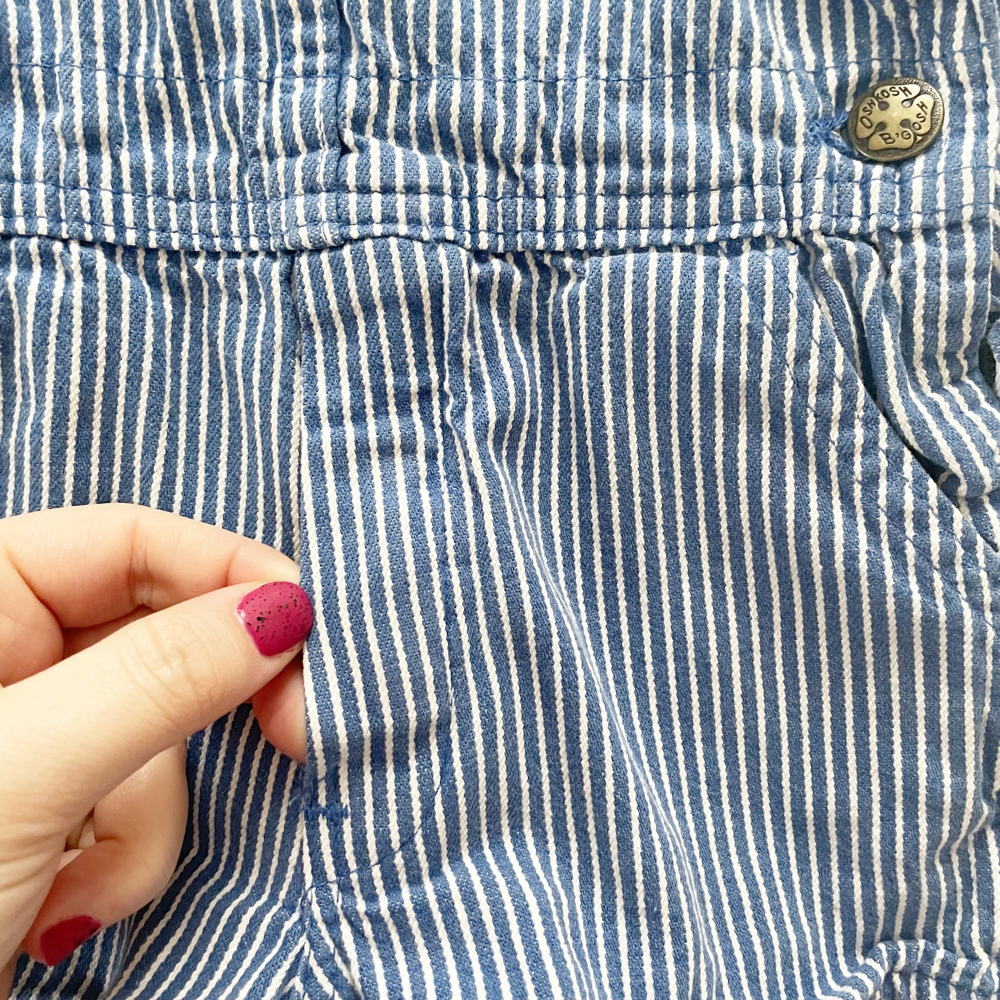 OshKosh Blue Hickory Stripe Overalls - Yellow Clover Vintage Kids Clothes