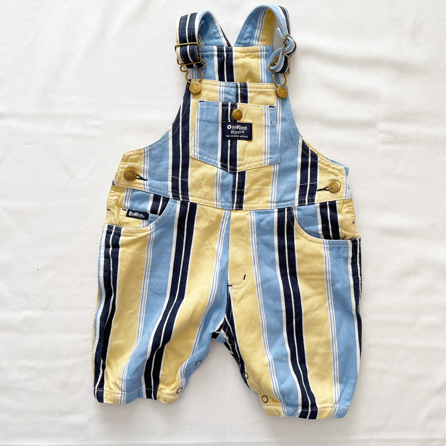 OshKosh Striped Cropped Baggy Cut Overalls - Yellow Clover Vintage Kids Clothes