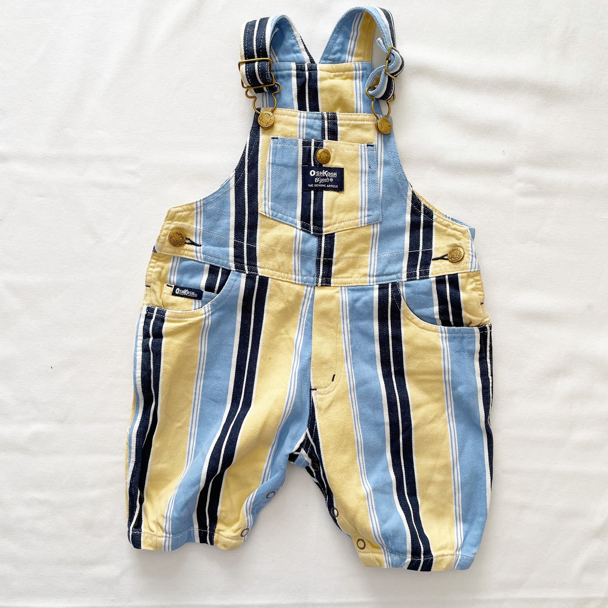OshKosh Striped Cropped Baggy Cut Overalls - Yellow Clover Vintage Kids Clothes