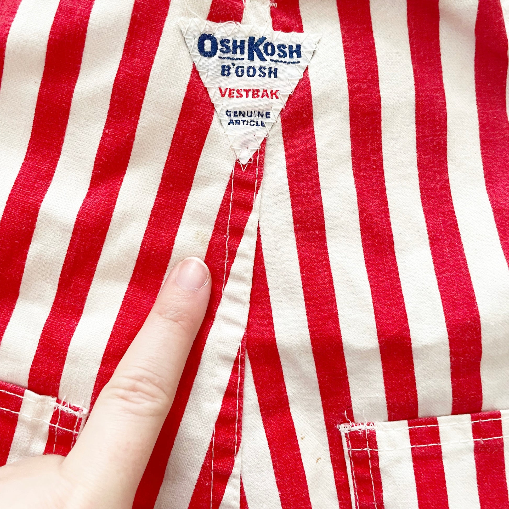OshKosh Red Stripe Shortalls - Yellow Clover Vintage Kids Clothes