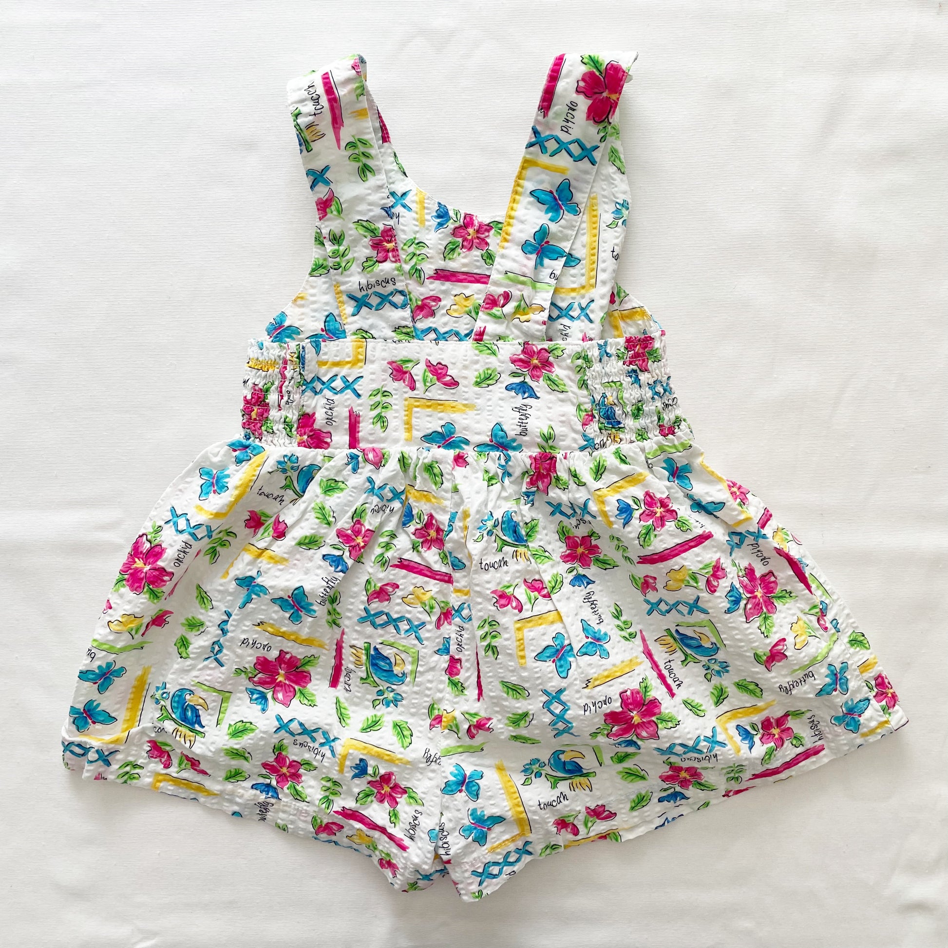 OshKosh Tropical Print Textured Romper - Yellow Clover Vintage Kids Clothes