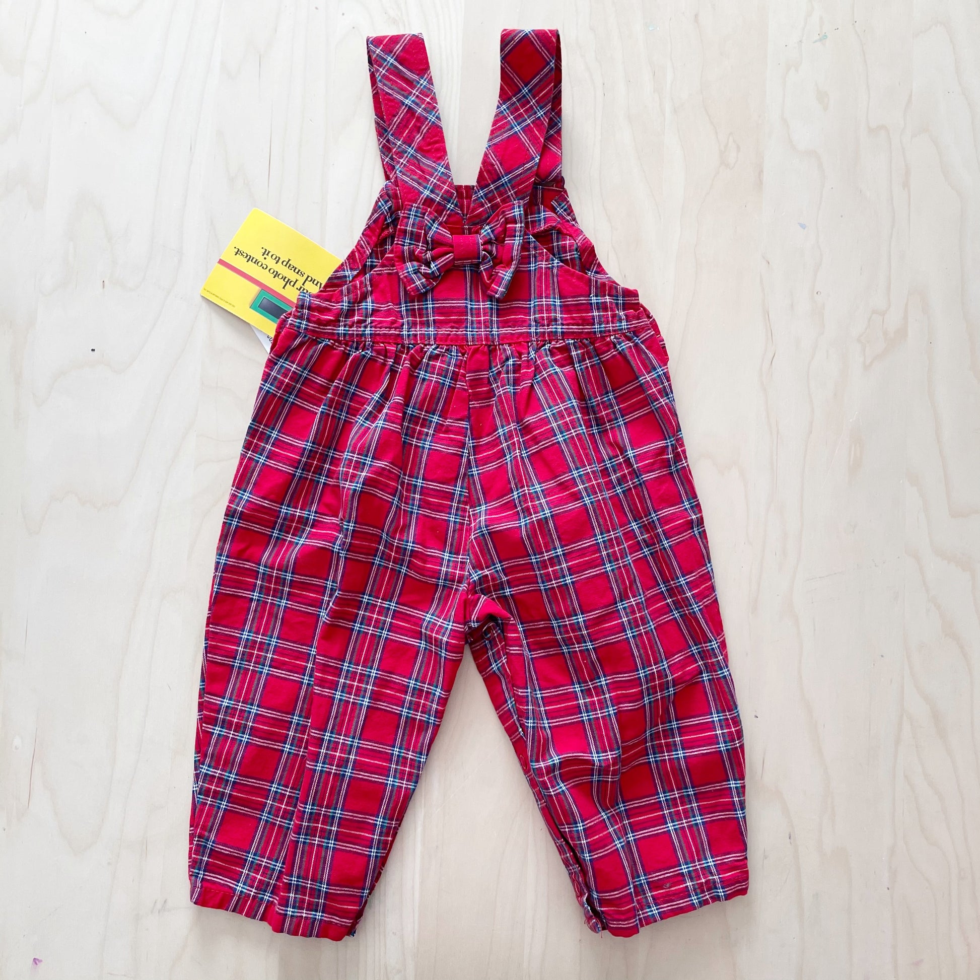 OshKosh Red Plaid Bow Back Overalls - Yellow Clover Vintage Kids Clothes