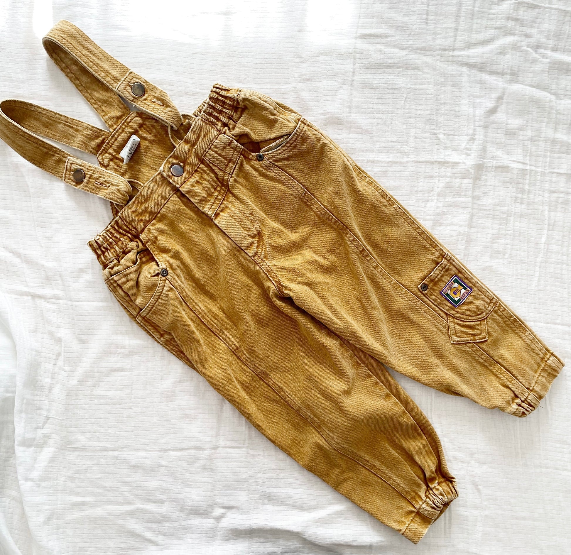 Tan Elastic Cuff Suspender Pants - Yellow Clover Vintage Kids Clothes