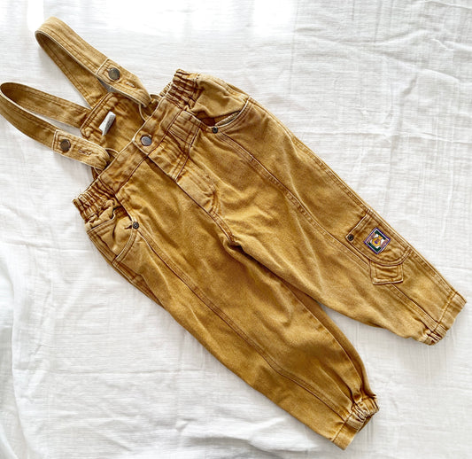 Tan Elastic Cuff Suspender Pants - Yellow Clover Vintage Kids Clothes