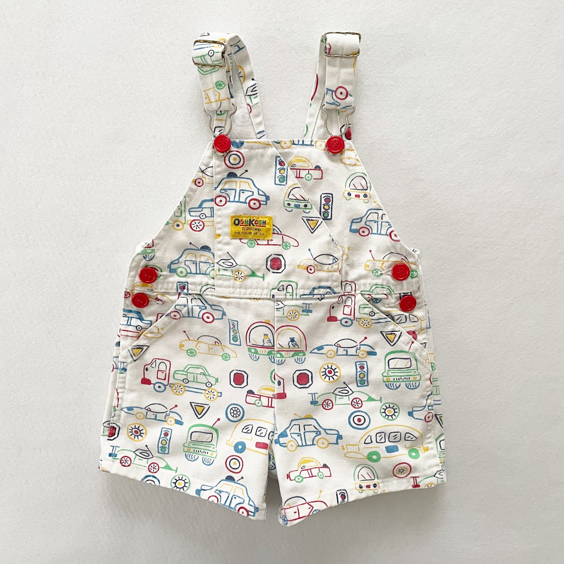 OshKosh Vehicle Outline Shortalls - Yellow Clover Vintage Kids Clothes