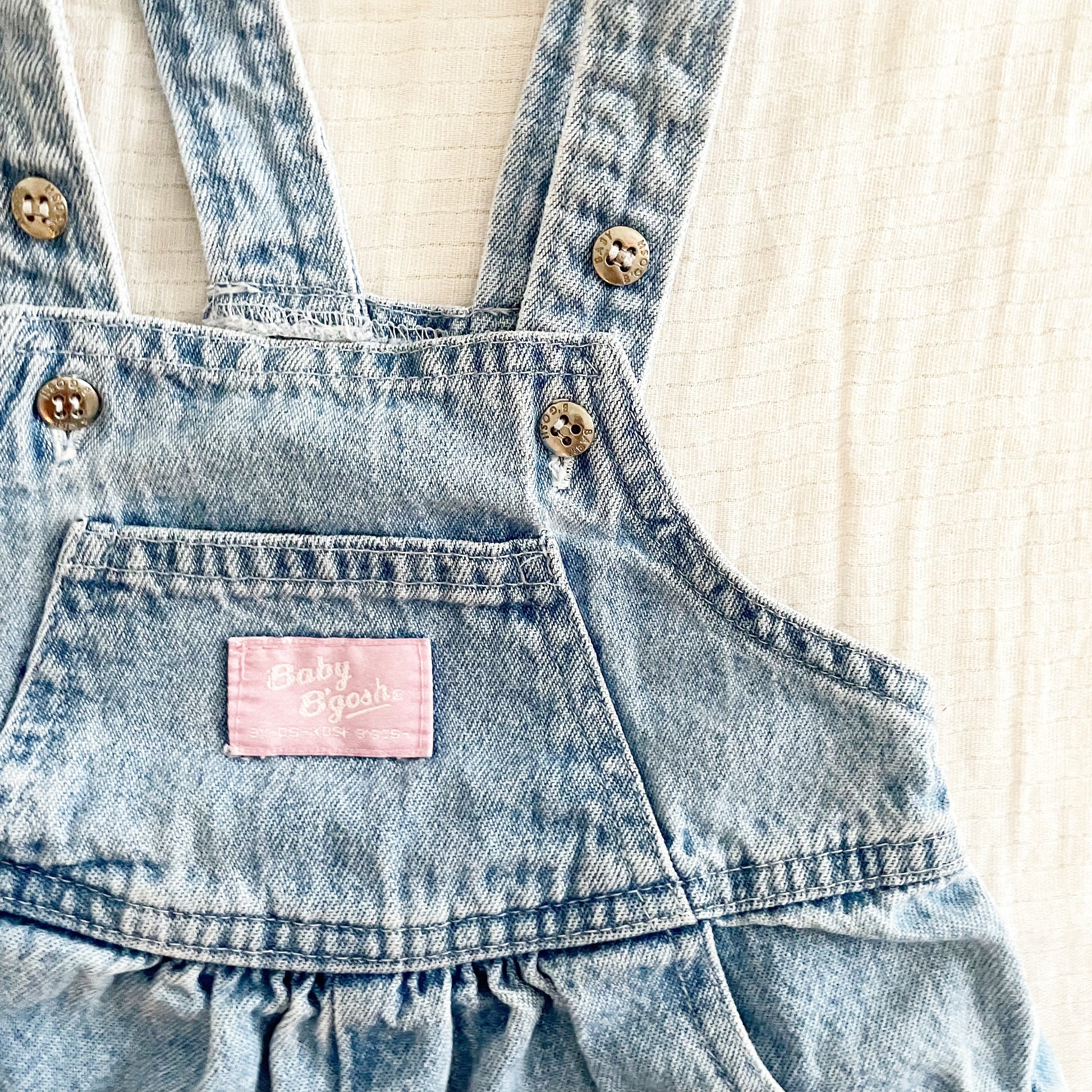 Baby B’gosh Light Wash Denim Bubble Overalls - Yellow Clover Vintage Kids Clothes