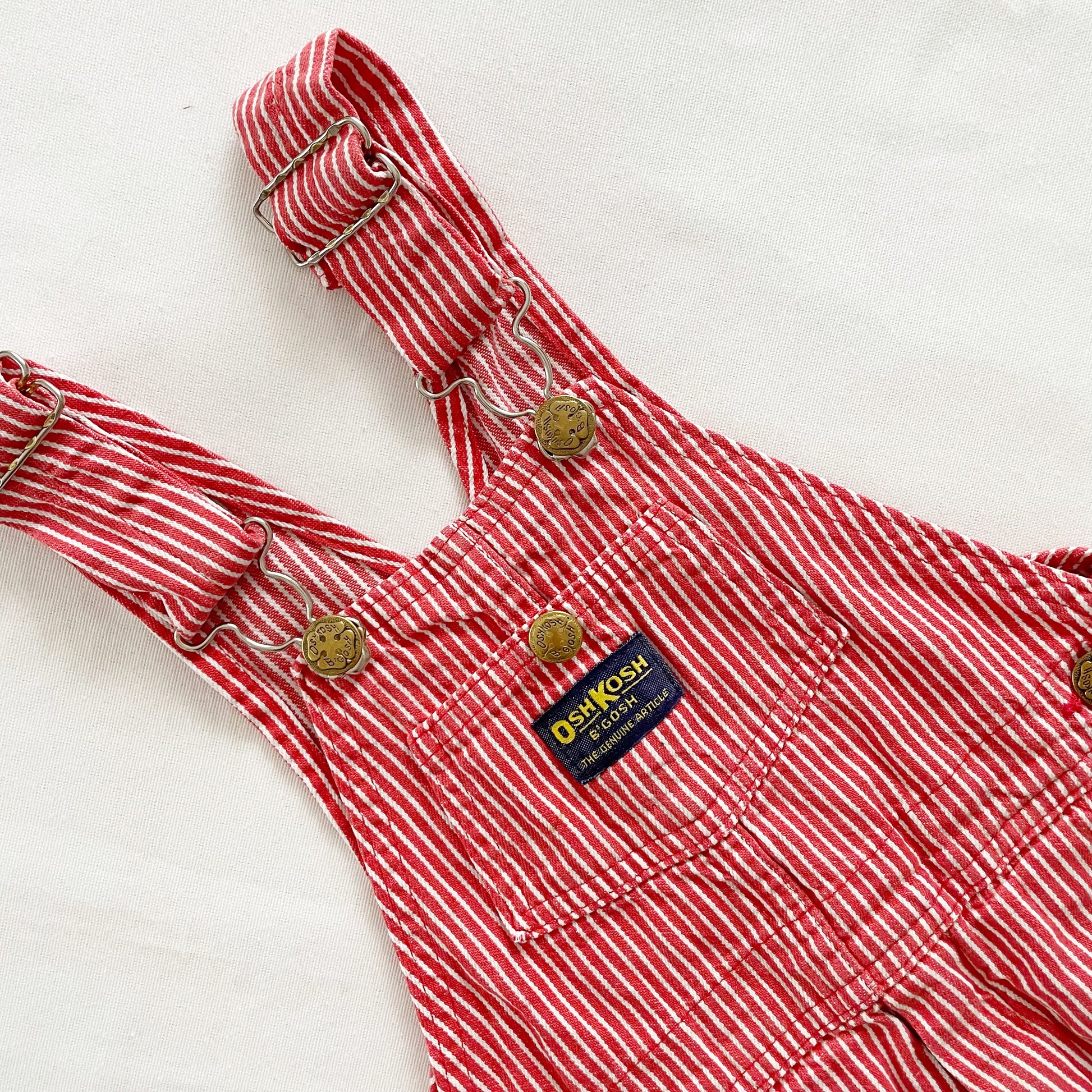 OshKosh Red Hickory Stripe Overalls - Yellow Clover Vintage Kids Clothes