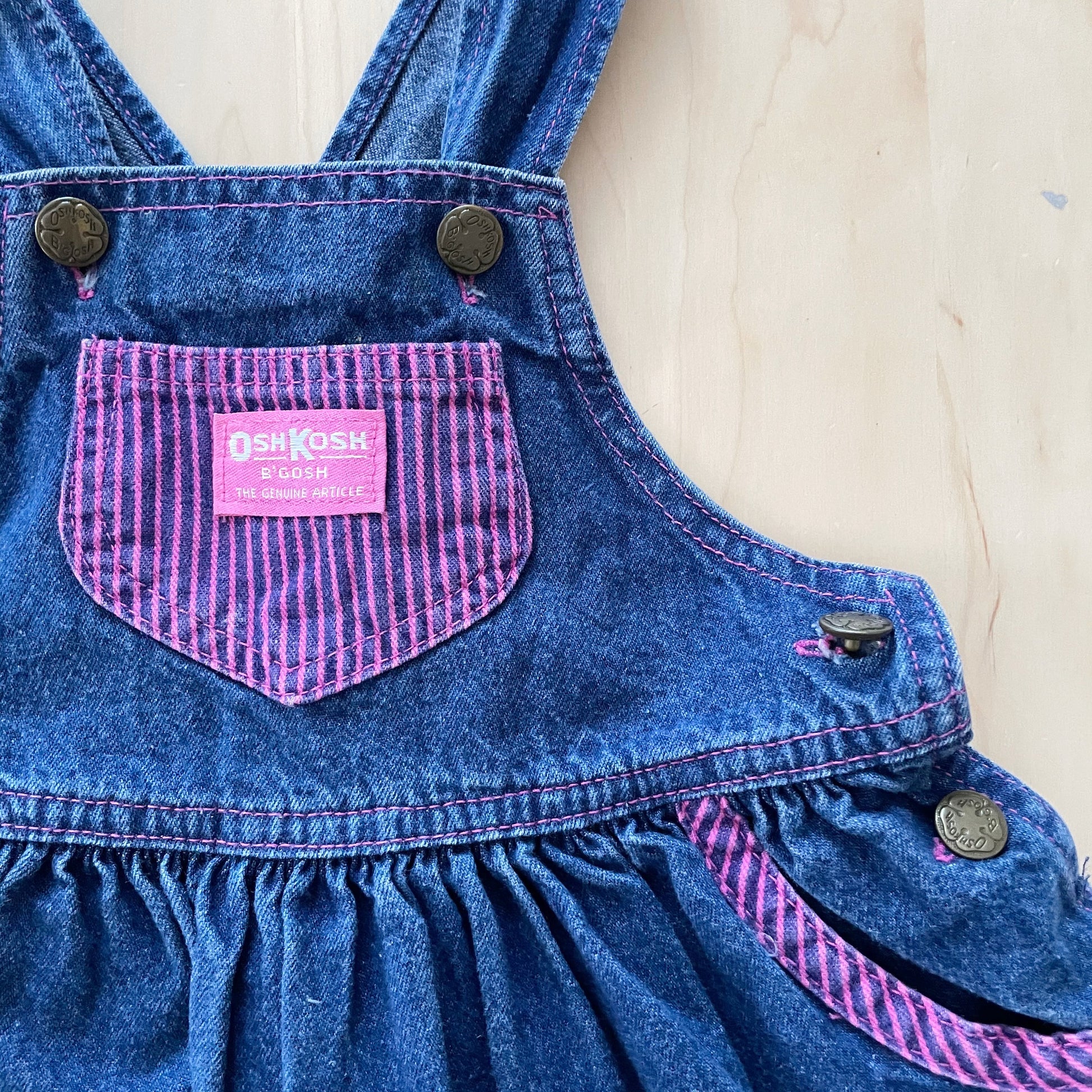 Vintage OshKosh Denim Stripe Skirtall - Yellow Clover Vintage Kids Clothes